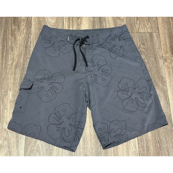 RS Surf Swim Trunks Men's 34 Gray Hawaiian Floral Surf Bathing Suit Beach - Picture 1 of 8